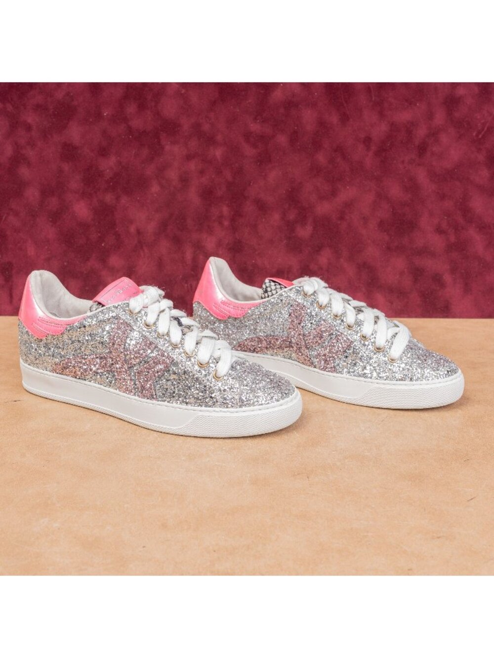 John Richmond Women Fashion Grey Pink Glitter Rock&Roll Sneakers 7.5US EUR38